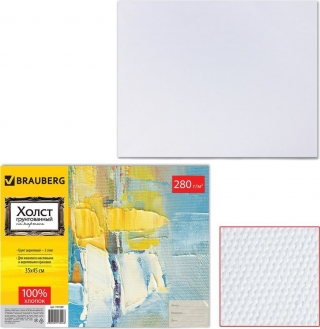 Холст на картоне Brauberg Art "Classic", 35х45 см, грунтованный, 100% хлопок, мелкое зерно