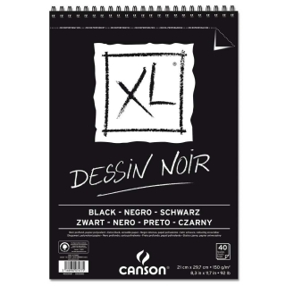 Альбом для графики Canson Xl Black 150г/кв.м 21*29.7см, 40листов, чёрная бумага спираль, по короткой стороне