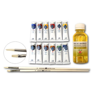 Подарочный набор «Мастер-Класс» НЕВСКАЯ ПАЛИТРА масляные краски 12 цв., масло, кисти