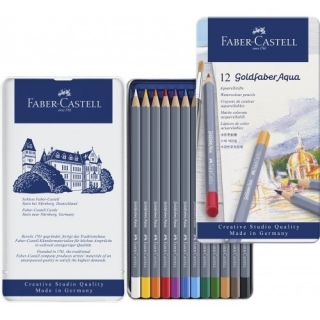 Акварельные карандаши Faber-Castell Goldfaber Aqua, 12 цветов, металлический пенал