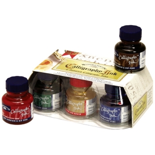 Набор цветной художественной туши Winsor&Newton для каллиграфии, 6 флаконов по 30 мл, упаковка картон