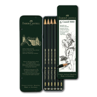 Простые карандаши FABER-CASTELL 9000 набор 6 шт. твердость HB, B, 2B, 4B, 6B, 8B