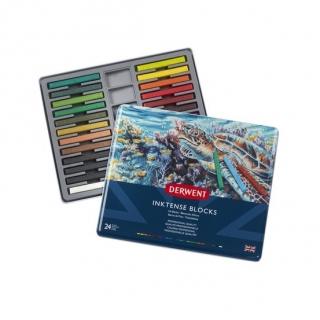 Набор акварельных блоков Derwent Inktense 24 цвета, металлический пенал