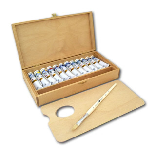 Набор масляных красок «Ладога» НЕВСКАЯ ПАЛИТРА в деревянном пенале, 12 цветов по 18 мл