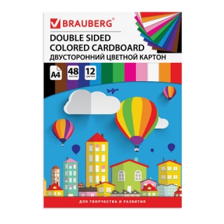 Картон цветной А4 Brauberg 12 цветов, склейка, 180 г/м2, , 210х297 мм