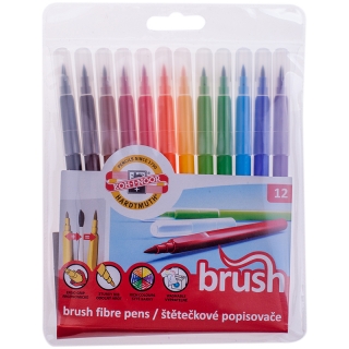Фломастеры с кистевым пишущим узлом Koh-I-Noor "Brush", 12цв., трехгранные, смываемые, ПВХ, европод.