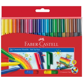 Фломастеры Faber-Castell "Connector", 20 цв., смываемые, соединяемые колпачки