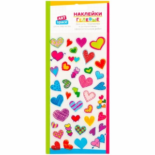 Наклейки гелевые ArtSpace "Сердечки", 10*19см, пакет, европодвес