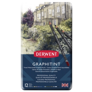 Набор акварельных карандашей Derwent Graphitint 12 цветов, металлический пенал