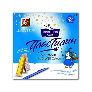 Набор пластилина со стеком «Престиж» ЛУЧ, с золотом и серебром, 12 цветов