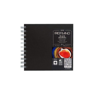 Блокнот для зарисовок Fabriano BlackDrawingBook 190г/м.кв 15x15см черная бумага, 40л, квадратный,  спираль
