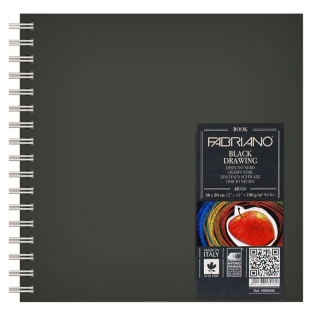 Блокнот для зарисовок Fabriano BlackDrawingBook 190г/м.кв 30x30см черная бумага, 40л спираль по короткой стороне
