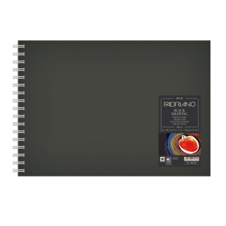 Блокнот для зарисовок Fabriano Black Drawing Book 190г/м.кв 21x29,7см черная бумага, 40л спираль по короткой стороне