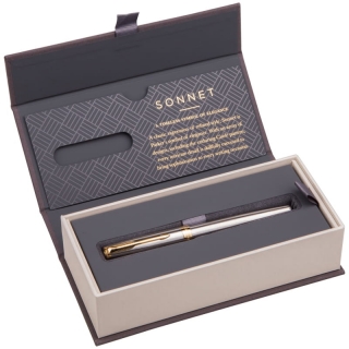 Ручка-роллер Parker "Sonnet Stainless Steel GT" черная, 0,8мм, подарочная уп.