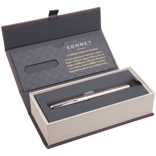 Ручка-роллер Parker "Sonnet Stainless Steel CT" черная, 0,8мм, подарочная уп.