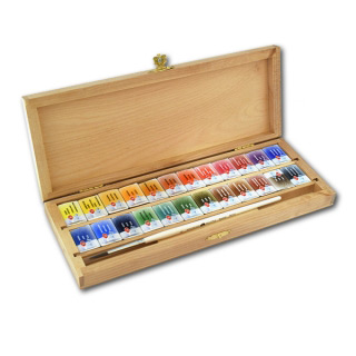 Подарочный набор акварели «Белые ночи» Невская Палитра в деревянной шкатулке, 24 цвета и кисть