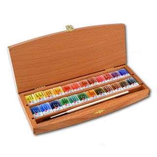 Подарочный набор акварели «Белые ночи» НЕВСКАЯ ПАЛИТРА в шкатулке, 24 цвета и кисть