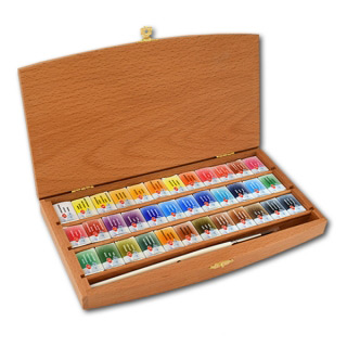 Подарочный набор акварели «Белые ночи» НЕВСКАЯ ПАЛИТРА в буковой шкатулке, 36 цветов и кисть