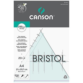Альбом для графики Canson Bristol 250г/кв.м 21*29.7см, 20листов, Гладкая, склейка по короткой стороне