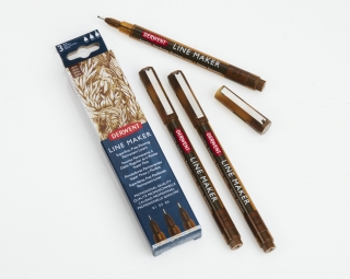 Набор капиллярных ручек Line Maker 3 штуки (сепия) в картонной упаковке Derwent