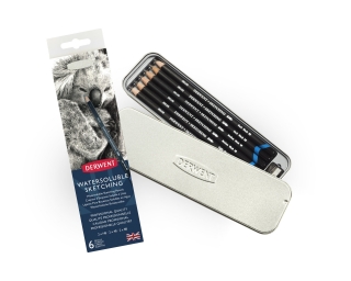 Набор чернографит. водорастворимых карандашей Derwent Sketching 6 шт+точилка