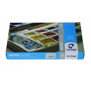 Набор акварельных красок Royal Talens Van Gogh, кюветы и тубы 18 цветов, 1 кисть и губка
