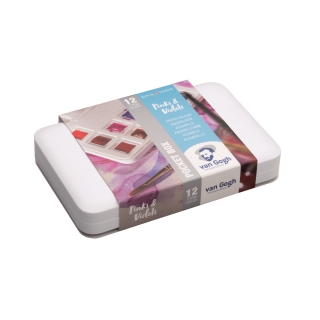 Набор акварельных красок Van Gogh "Pinks&Violets" (розовые и фиолетовые) 12 кювет + кисть, пластиковый короб