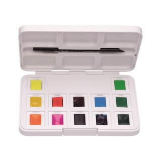 Набор акварельных красок Van Gogh "Vibrant Colours" (яркие цвета) 12 кювет + кисть, пластиковый короб