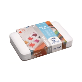 Набор акварельных красок Van Gogh "Vibrant Colours" (яркие цвета) 12 кювет + кисть, пластиковый короб