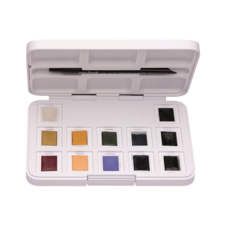 Набор акварельных красок Van Gogh "Muted Colours" (приглушенные цвета) 12 кювет + кисть, пластиковый короб