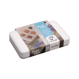 Набор акварельных красок Van Gogh "Muted Colours" (приглушенные цвета) 12 кювет + кисть, пластиковый короб