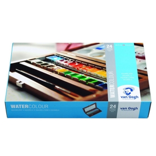 Набор акварельных красок Royal Talens Van Gogh, кюветы 24 цвета, 2 кисти, палитра