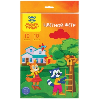 Цветной фетр Мульти-Пульти "Приключения Енота", А4, 10л., 10цв., 1мм