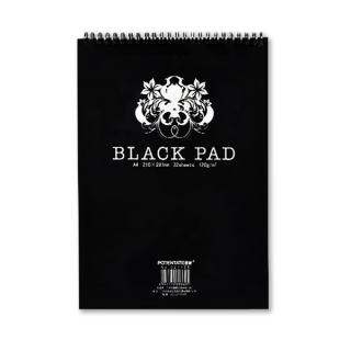 Альбом для эскизов POTENTATE Black Pad Book, черная бумага 120 г/кв.м, формат А4, 32 л