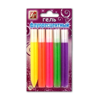 Гель с блестками флуоресцентный ЛУЧ для украшения и декора, 5 цветов по 10 мл
