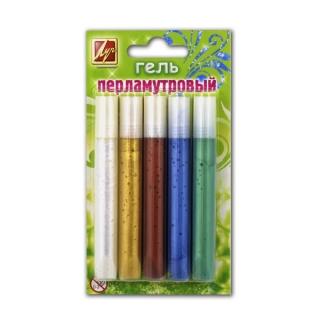 Гель с блестками перламутровый ЛУЧ для украшения и декора, 5 цветов по 10 мл