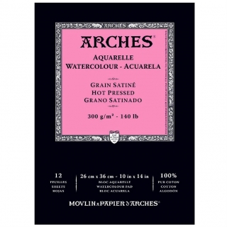 Альбом для акварели Arches 300г/кв.м (хлопок) 26*36см, 12л Сатин, склейка