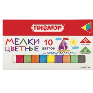 Мел цветной Пифагор, набор 10 шт., квадратный
