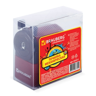 Точилка механическая Brauberg, металлический механизм, черный/бордовый