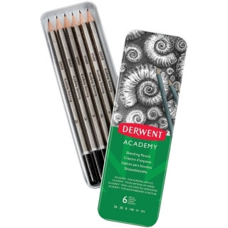 Набор чернографитных карандашей Derwent Academy Sketching 6шт 3B-2H, металлический пенал