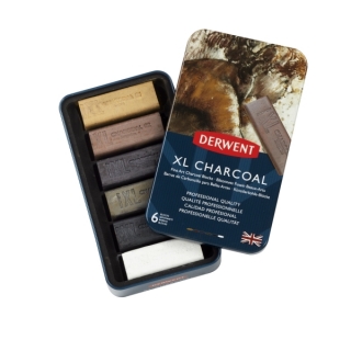 Набор угля Derwent Charcoal XL, 6 цветов, металлический пенал