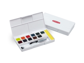 Набор акварельных чернильных кювет Derwent Inktense Paint Pan Travel Set 2, 12 цветов, 1 кисть, губка