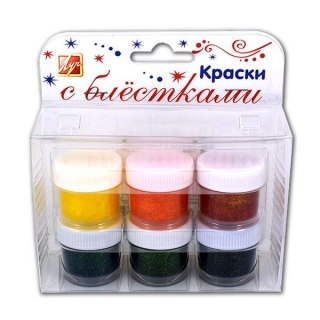 Краски с блестками ЛУЧ, набор 6 цветов по 15 мл