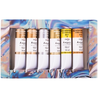 Краски акриловые Гамма "Деко", 6 цветов, металлик, 18мл/туба, картон