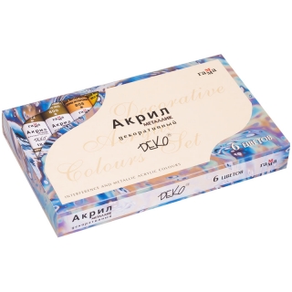 Краски акриловые Гамма "Деко", 6 цветов, металлик, 18мл/туба, картон