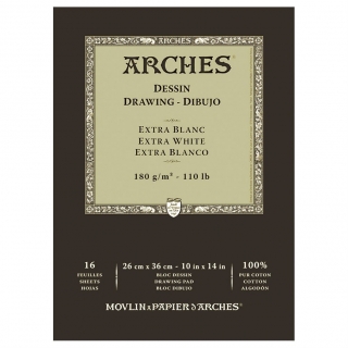 Блок для графики Arches Extra Blanс 180г/кв.м 26*36см 16листов Мелкое зерно склейка по 1 стороне