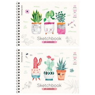 Скетчбук-блокнот для акварели 20л. А5 на гребне ArtSpace "Cute plants", 180г/м2