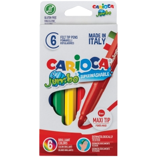 Фломастеры Carioca "Jumbo", 6цв., утолщенные, смываемые, картон, европодвес