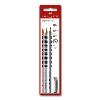 Чернографитные карандаши Faber-Castell Grip 3 шт, ластик-колпачок, твердость HB, B, 2B