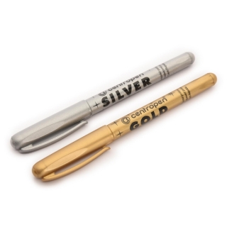 Набор перманентных спиртовых маркеров для декора и маркировки Centropen, цвет: золото, серебро, линия 1,8 мм